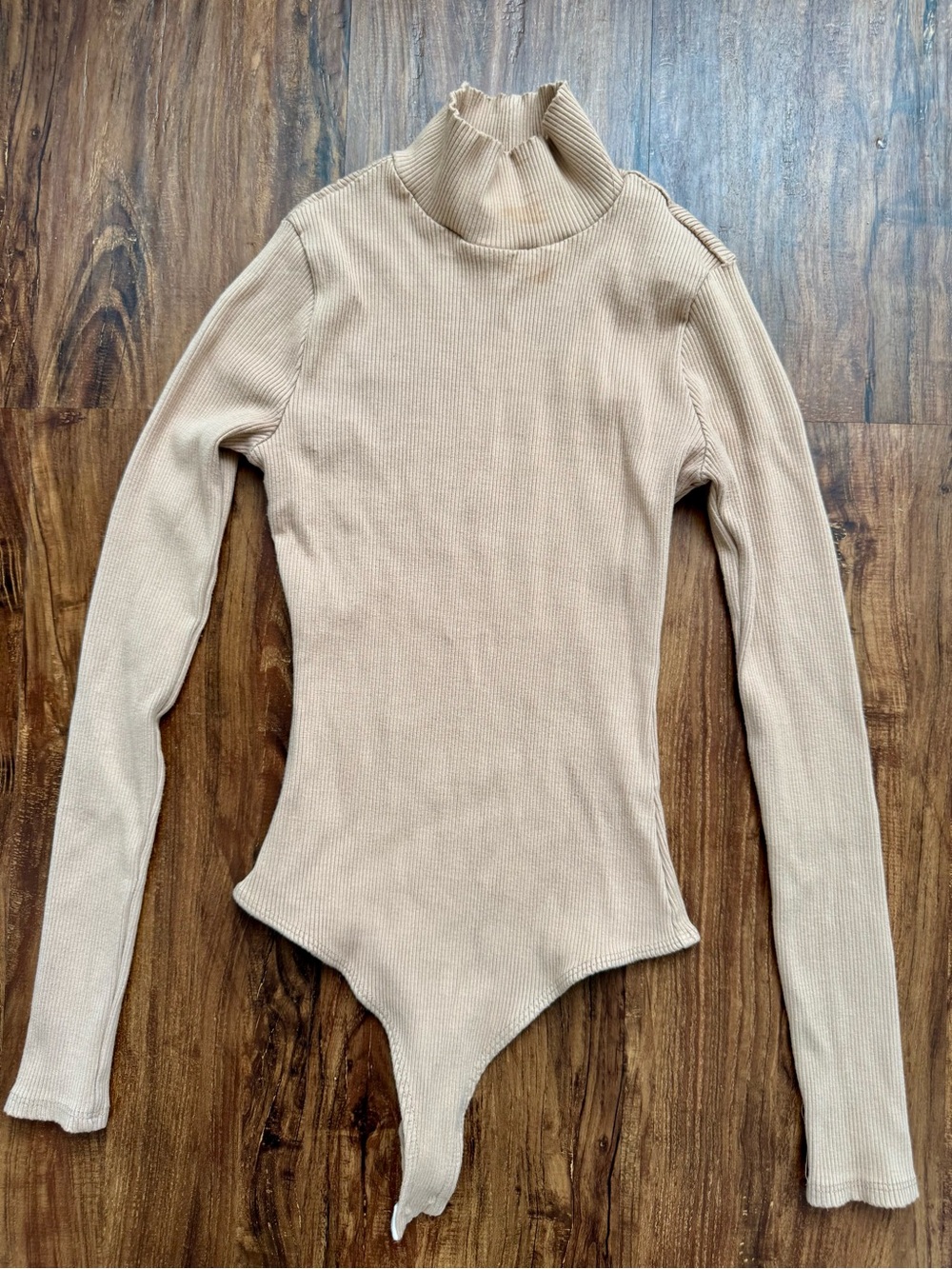 Lulu’s Ribbed Mock Neck Long-Sleeve Bodysuit - Beige, Size S